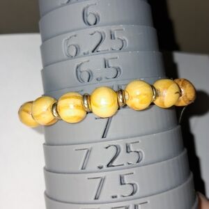 Patterned Wood Bead Stretch Bracelet w/ Goldtone Spacers